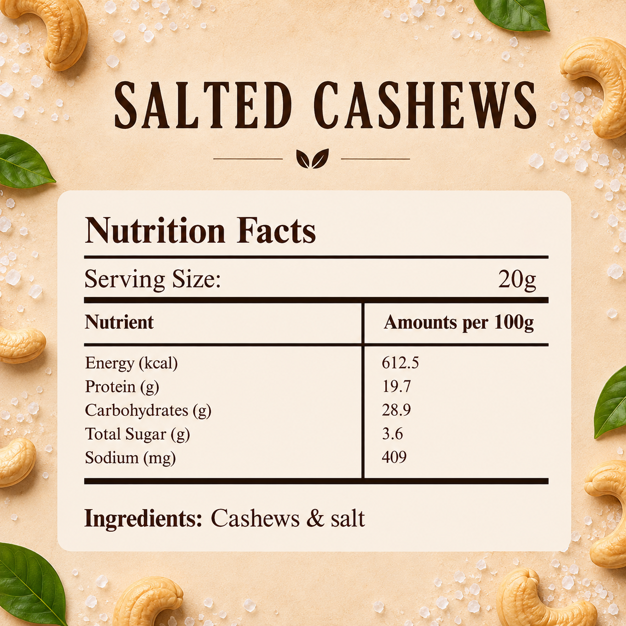 Salted Cashews- Roasted