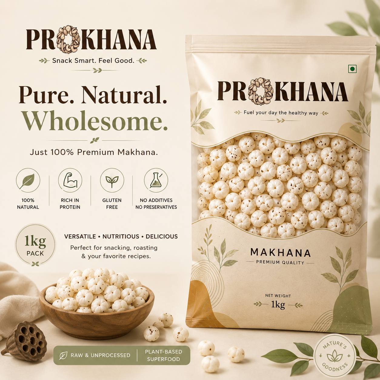 Prokhana Makhana (foxnuts) 1 kg- Premium Quality